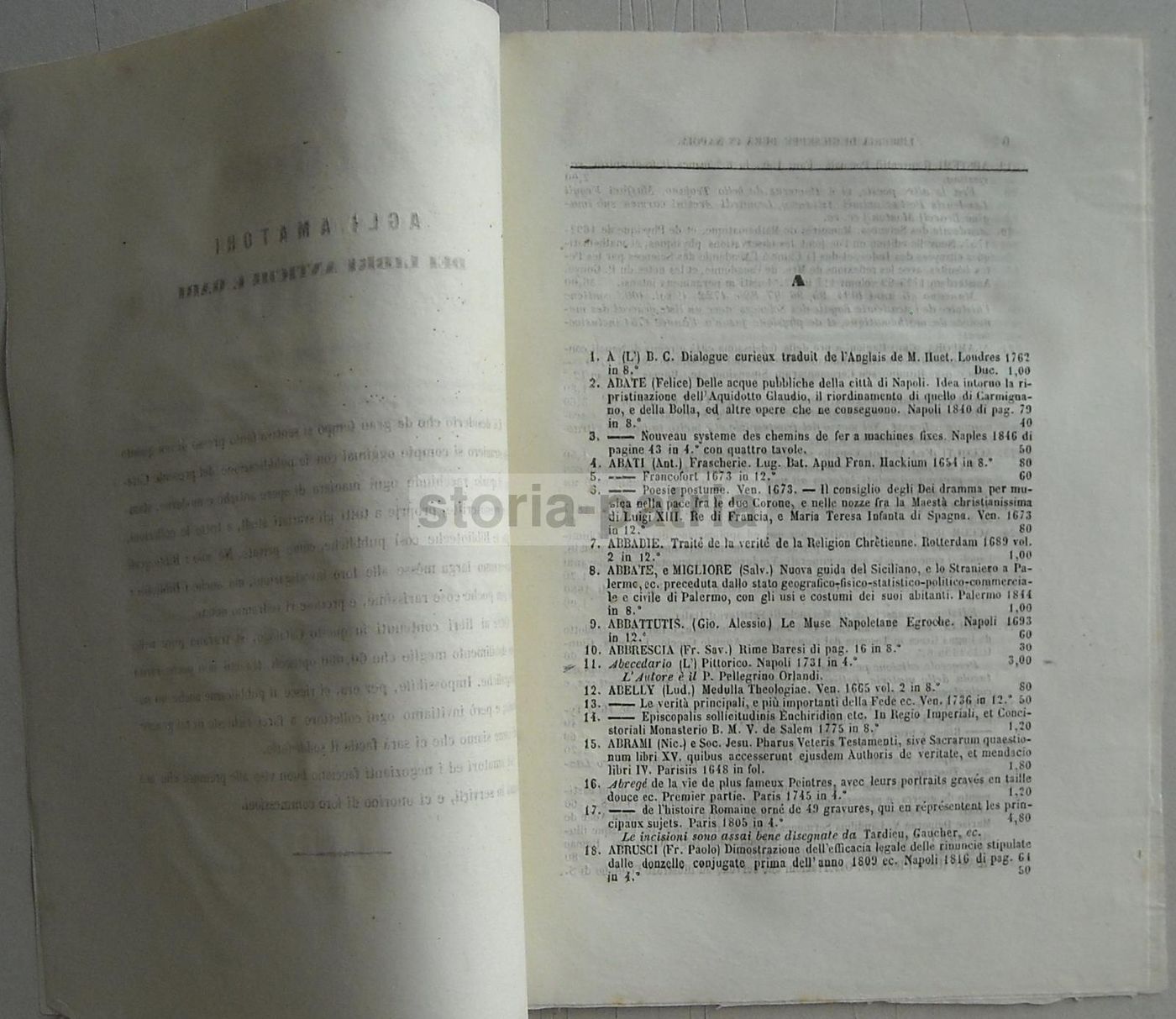 Catalogo Libreria Dura Napoli 1857: Libri Antichi E Rari