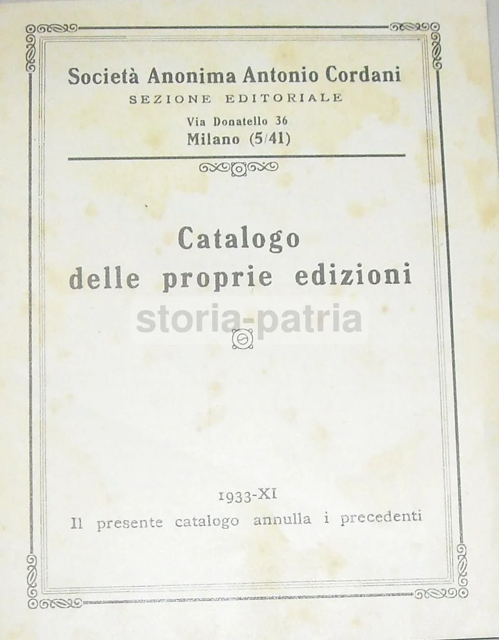 Cordani Editions 1933 Milan Catalogue: Medicine and Local History