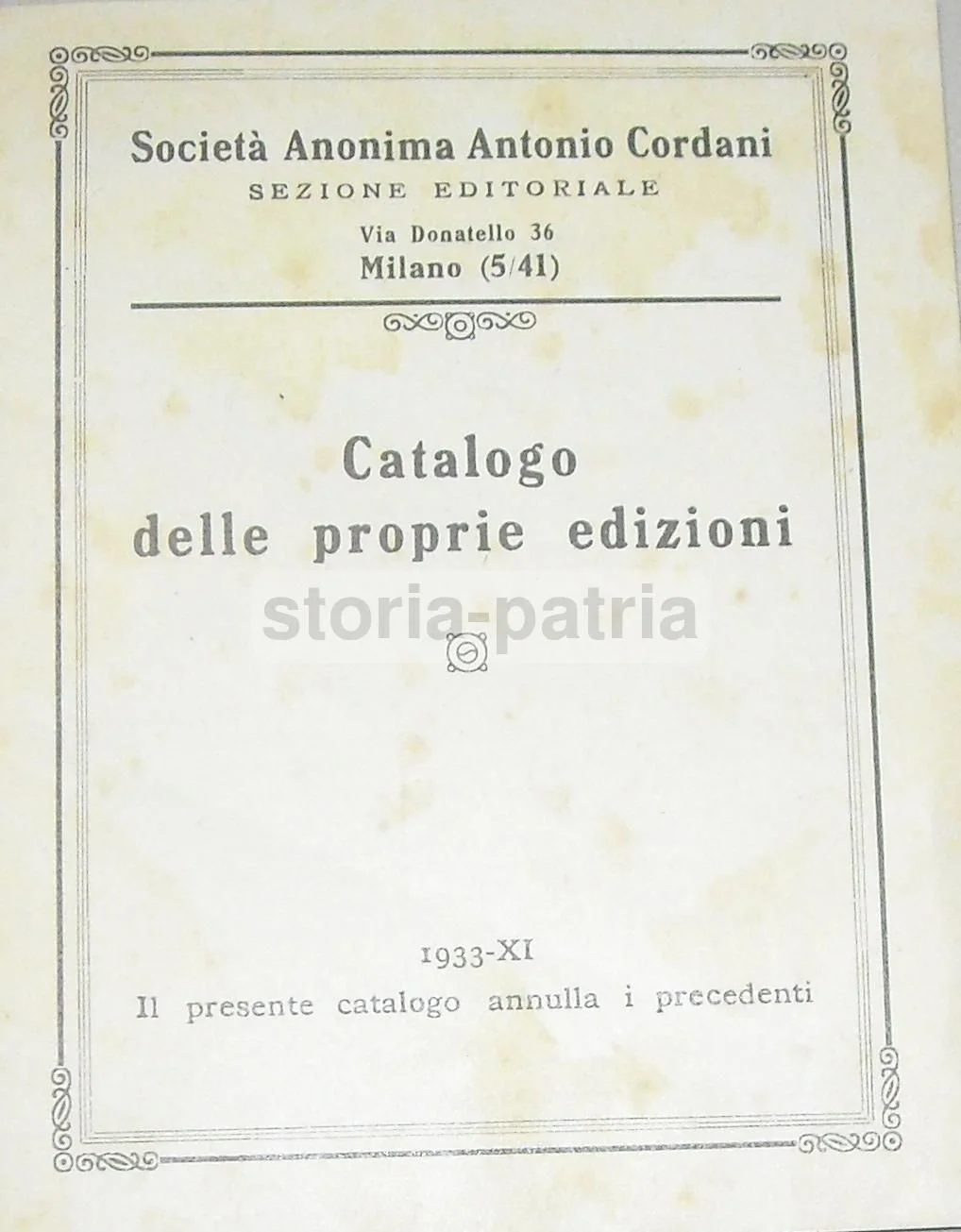 Cordani Editions 1933 Milan Catalogue: Medicine and Local History