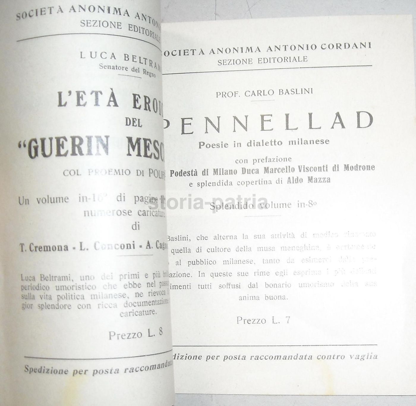 Catalogo Edizioni Cordani 1933 Milano: Medicina E Storia Locale