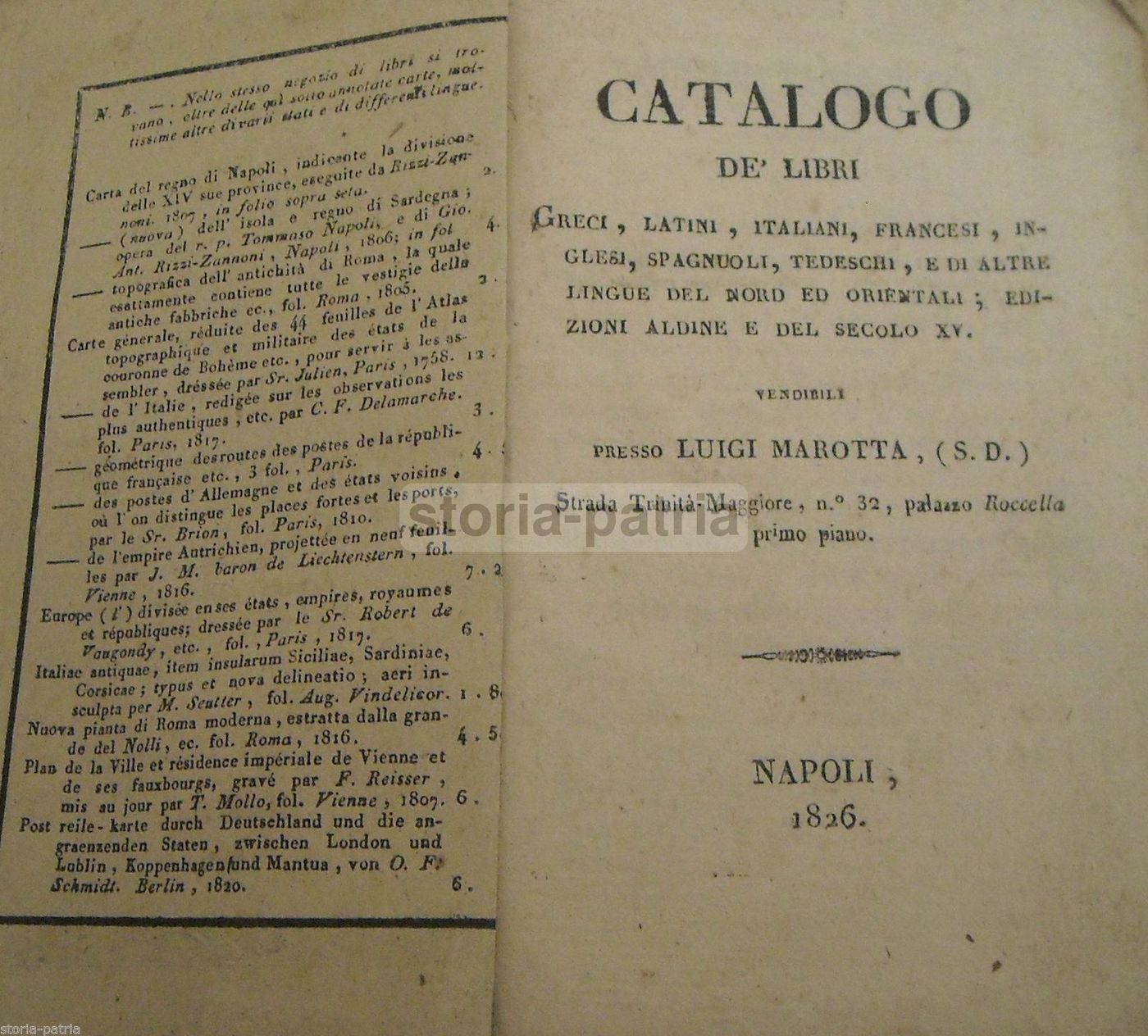 Catalogo Librario Luigi Marotta, 1826, Napoli. Edizioni Aldine E Incunaboli