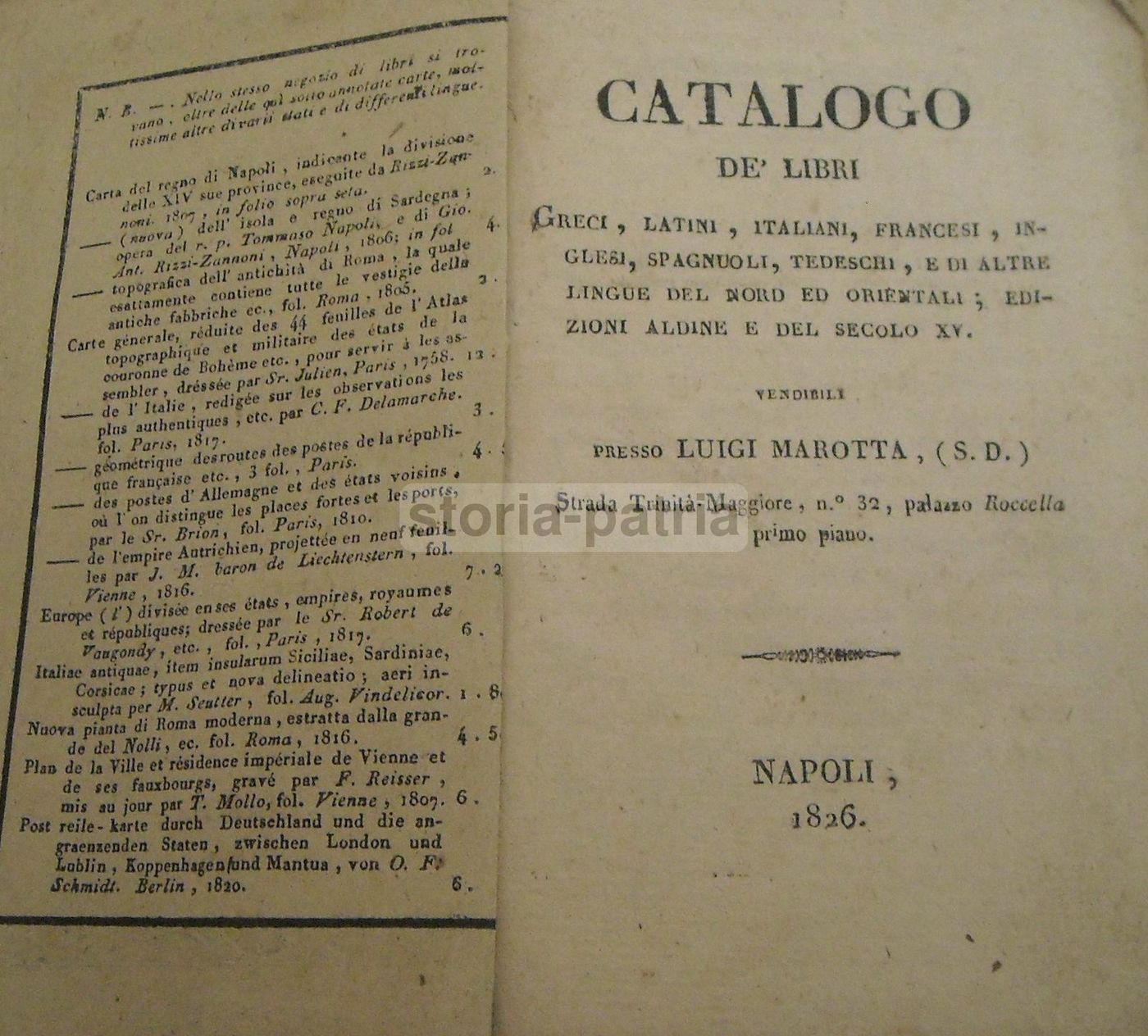 Catalogo Librario Luigi Marotta, 1826, Napoli. Edizioni Aldine E Incunaboli