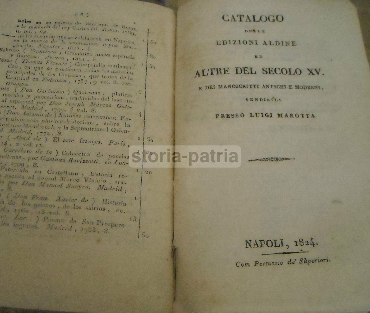 Catalogo Librario Luigi Marotta, 1826, Napoli. Edizioni Aldine E Incunaboli