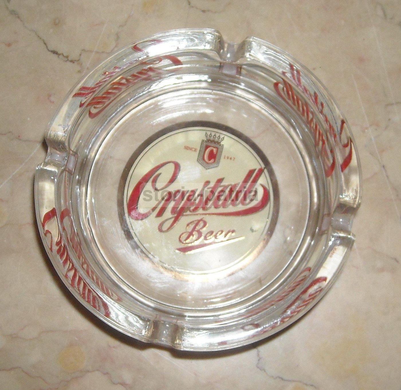 Posacenere Pubblicitario Birra Crystall In Vetro, Anni '70