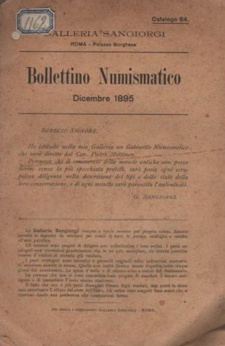 Bollettino Numismatico Galleria Sangiorgi Roma 1895 Catalogo 64