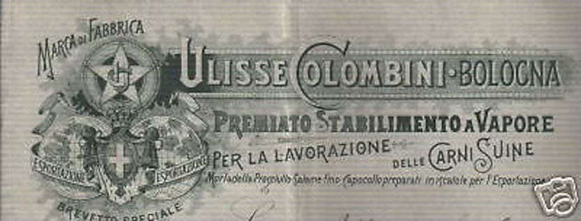 Fattura Antica Colombini Bologna 1902 Carni Suine Stemma Savoia