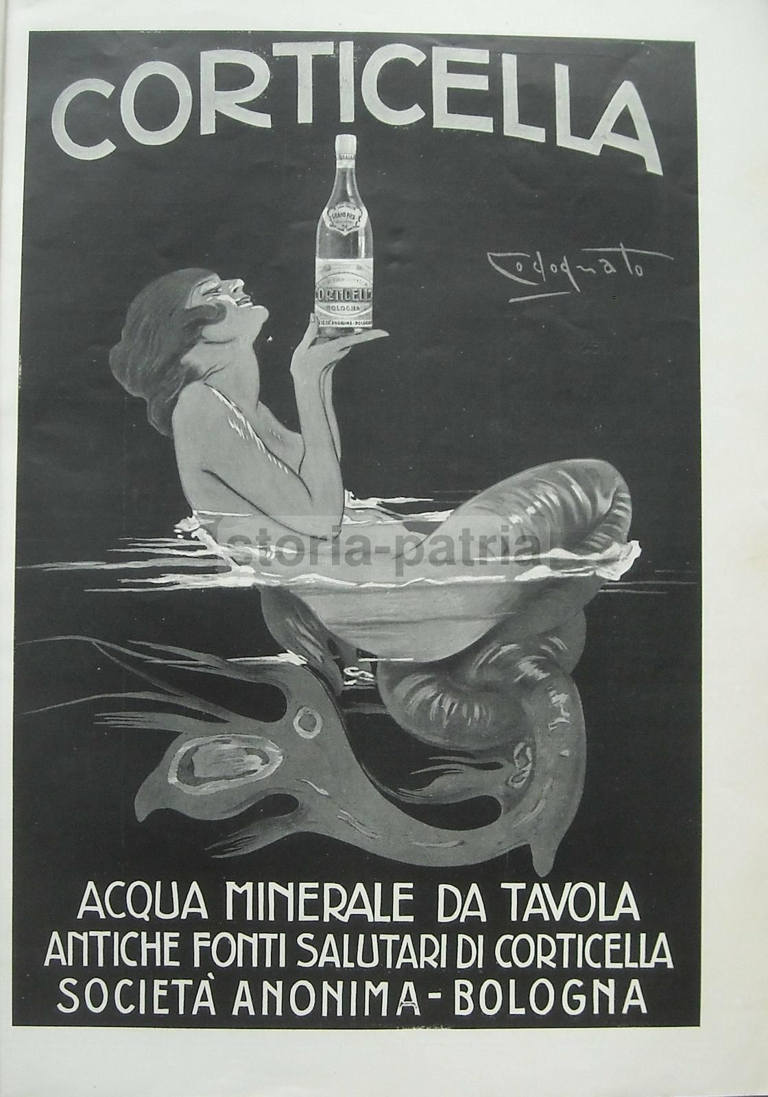 Pubblicità Acqua Minerale Corticella Bologna, Plinio Codognato 1922