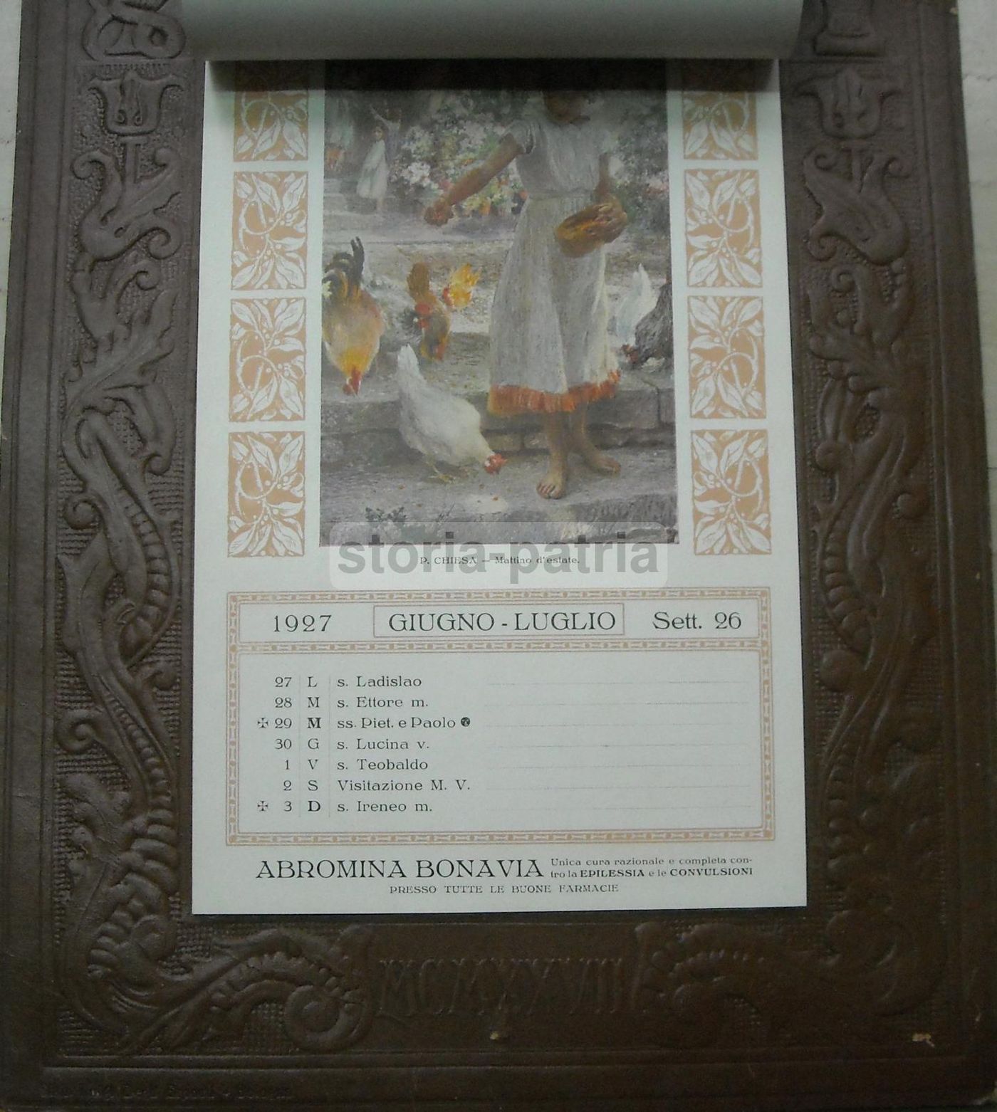 Calendario Pubblicitario Bonavia Negri Bologna 1927 Arte Farmaceutica