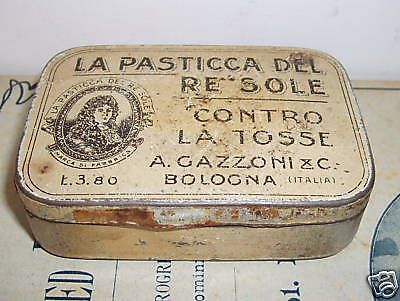 Scatola Pasticca Del Re Sole Gazzoni Bologna In Latta, Anni '20