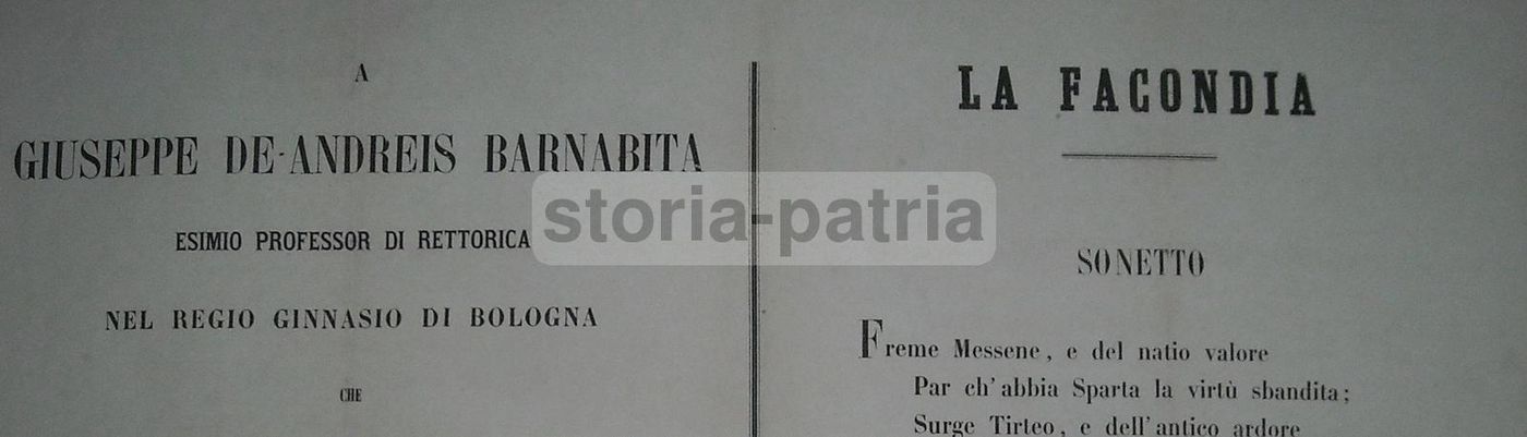 Sonetto La Facondia Di Pietro Cuppini Per Giuseppe De Andreis, Bologna 1861