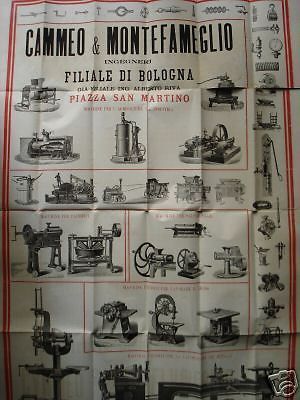 Manifesto Cammeo & Montefameglio Bologna 1888 Macchine Agricoltura