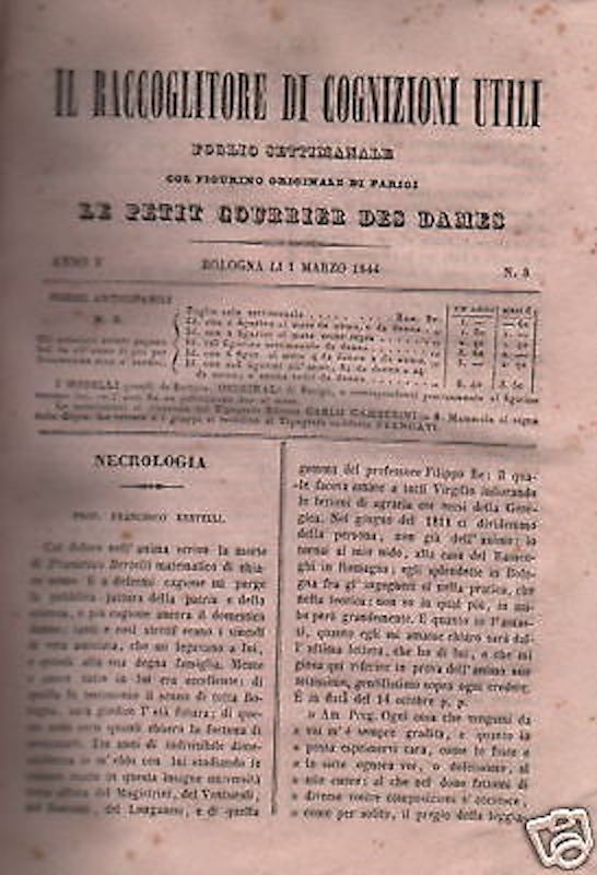 Il Raccoglitore Di Cognizioni Utili (Bologna, 1844)   Bertelli, Corbelli