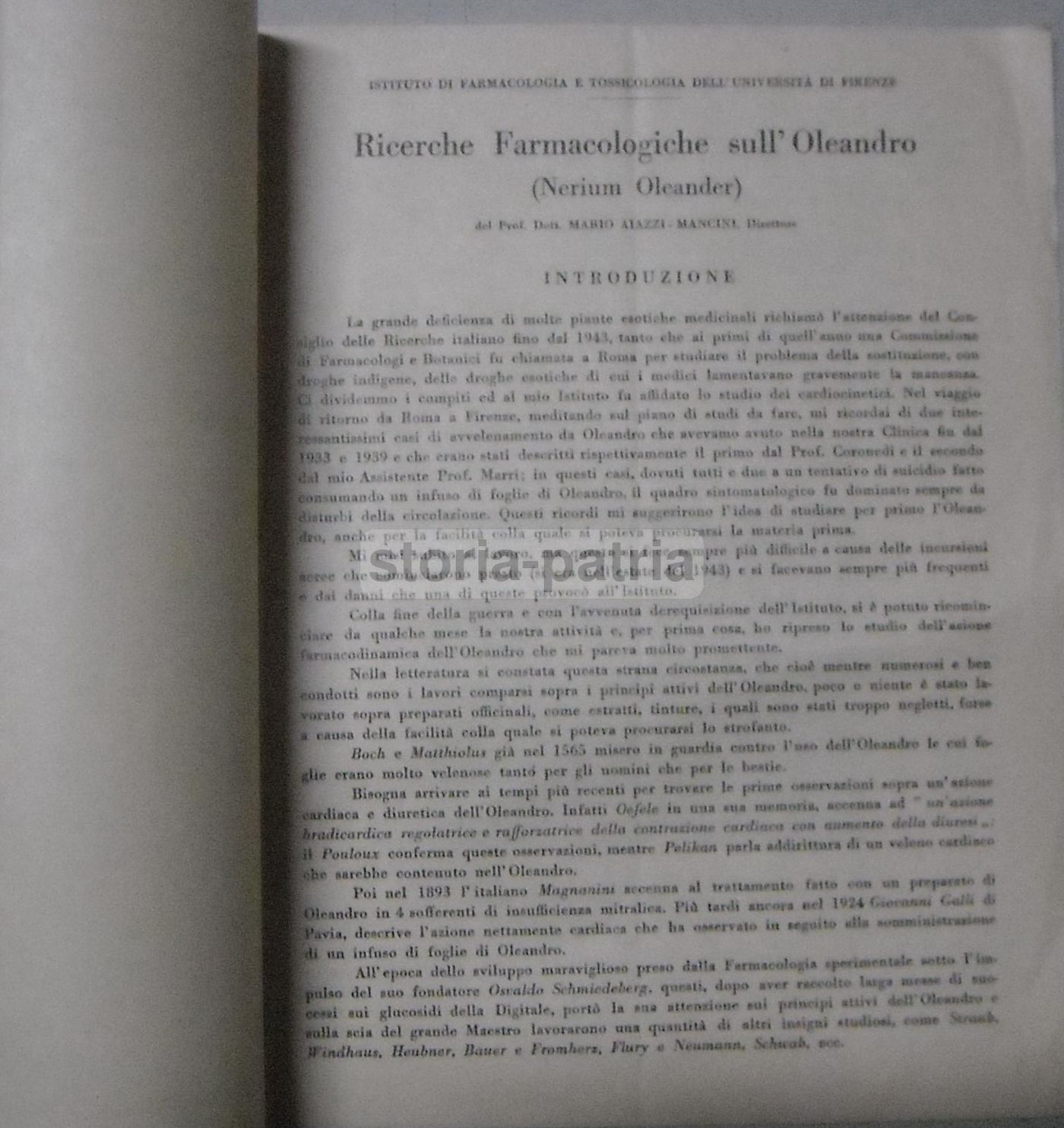 Ricerche Farmacologiche Sull'Oleandro (Nerium Oleander), Mario Aiazzi Mancini, 1946