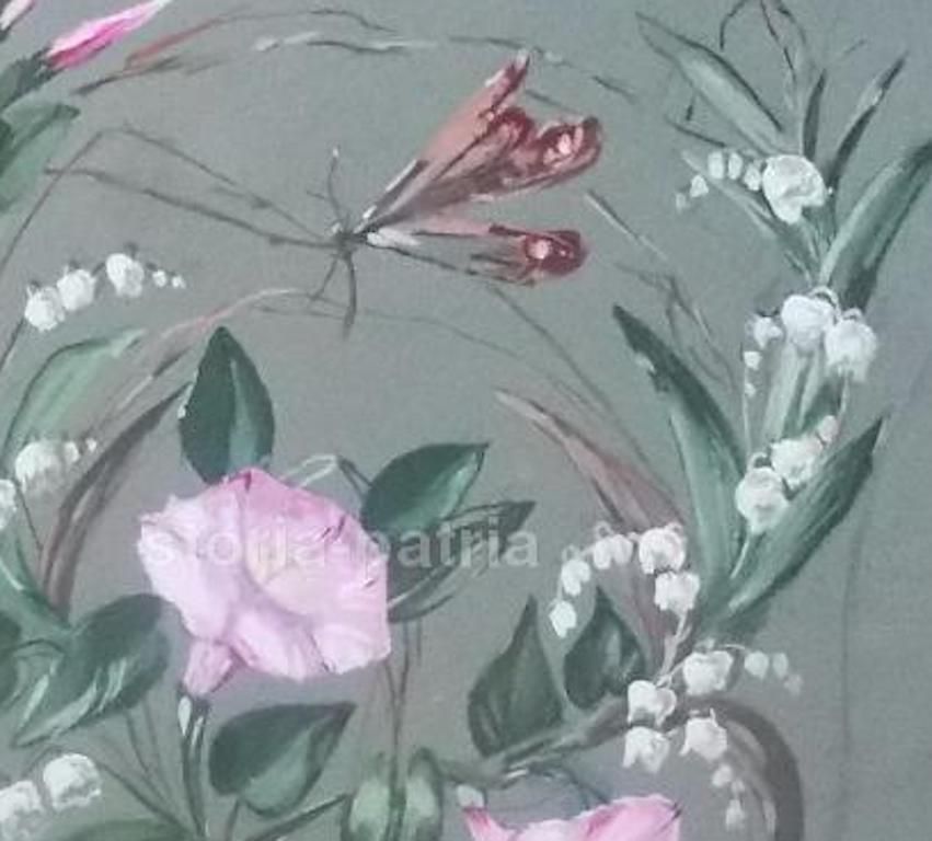 Dipinto Floreale Su Carta, Bozzetto Per Ventaglio O Ricamo, Primo Novecento