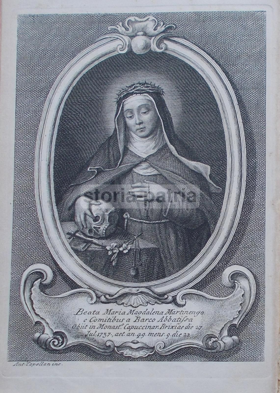 Incisione Della Beata Maria Maddalena Martinengo Da Barco Di Antonio Capellan