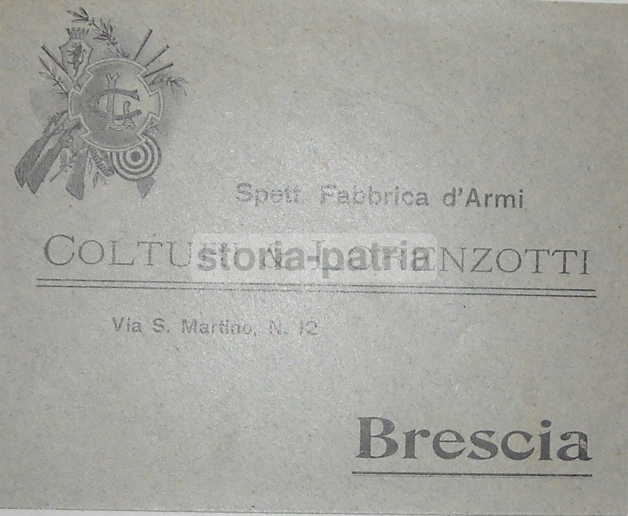 Busta Pubblicitaria Armeria Colturi & Lorenzotti, Brescia, Circa 1910