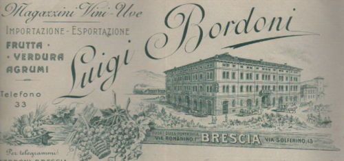 Carta Intestata Pubblicitaria Luigi Bordoni, Brescia 1908