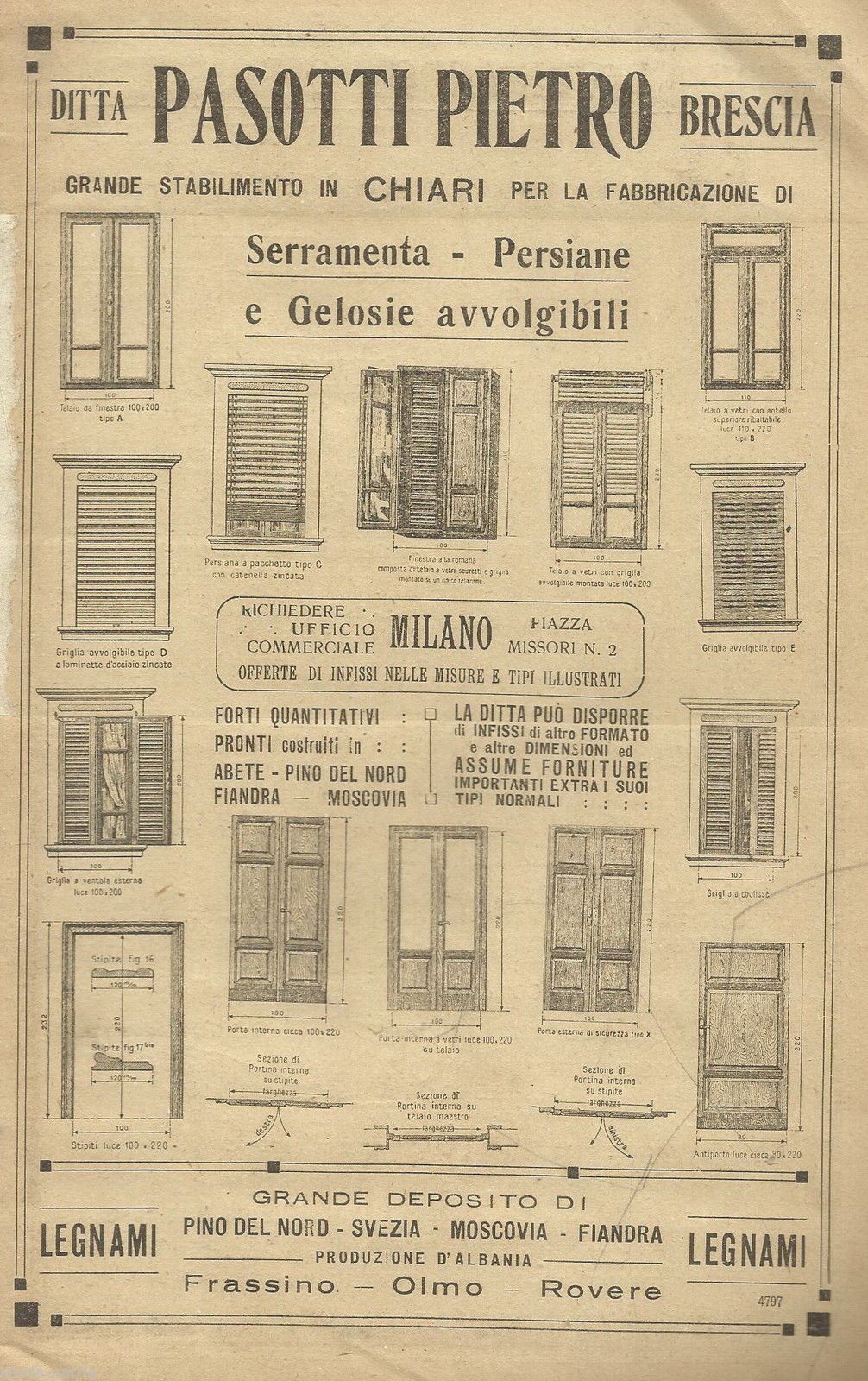 Volantino Pubblicitario Pasotti Serramenti Brescia Chiari 1922