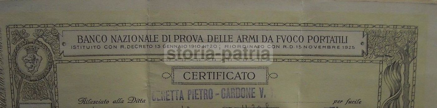Certificato Banco Prova Beretta Gardone Brescia Fucile Calibro 12