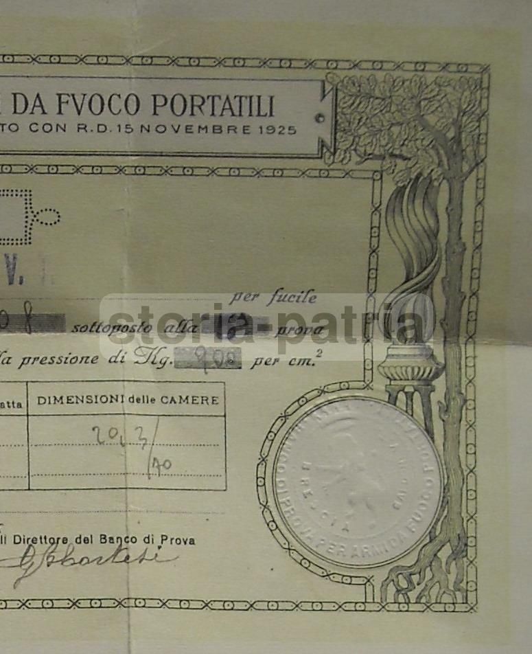 Certificato Banco Prova Beretta Gardone Brescia Fucile Calibro 12