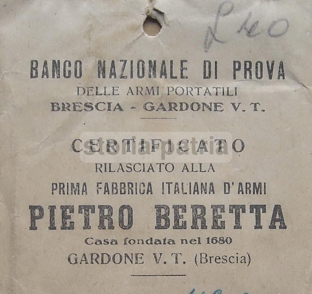 Certificato Banco Prova Beretta Gardone Brescia Fucile Calibro 12