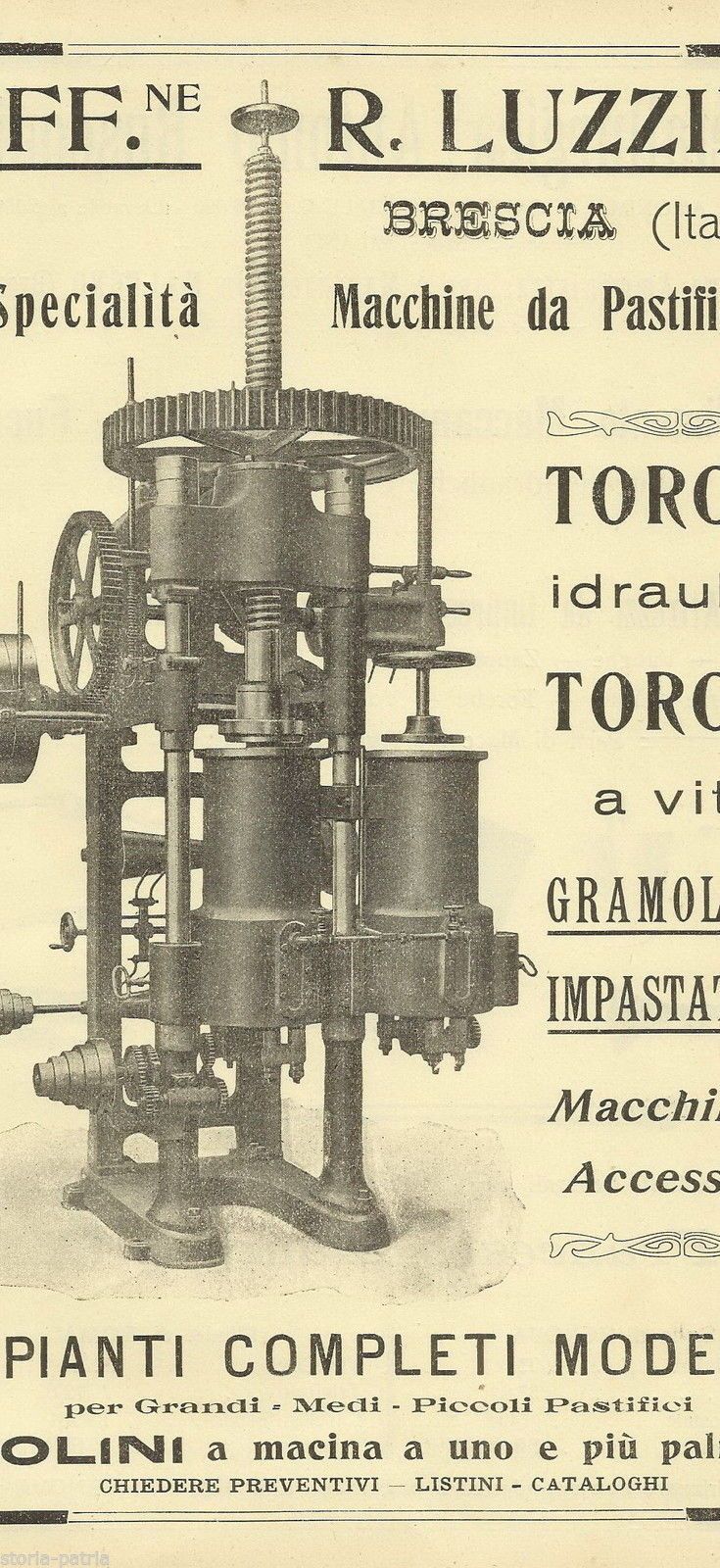 Volantino Pubblicitario Luzzini Brescia, Macchine Per Pastificio, 1922 Circa