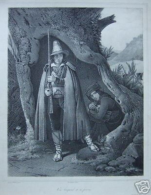 Litografia Antica Brigante E Brigantessa 1850 Mauzin Da L. Robert