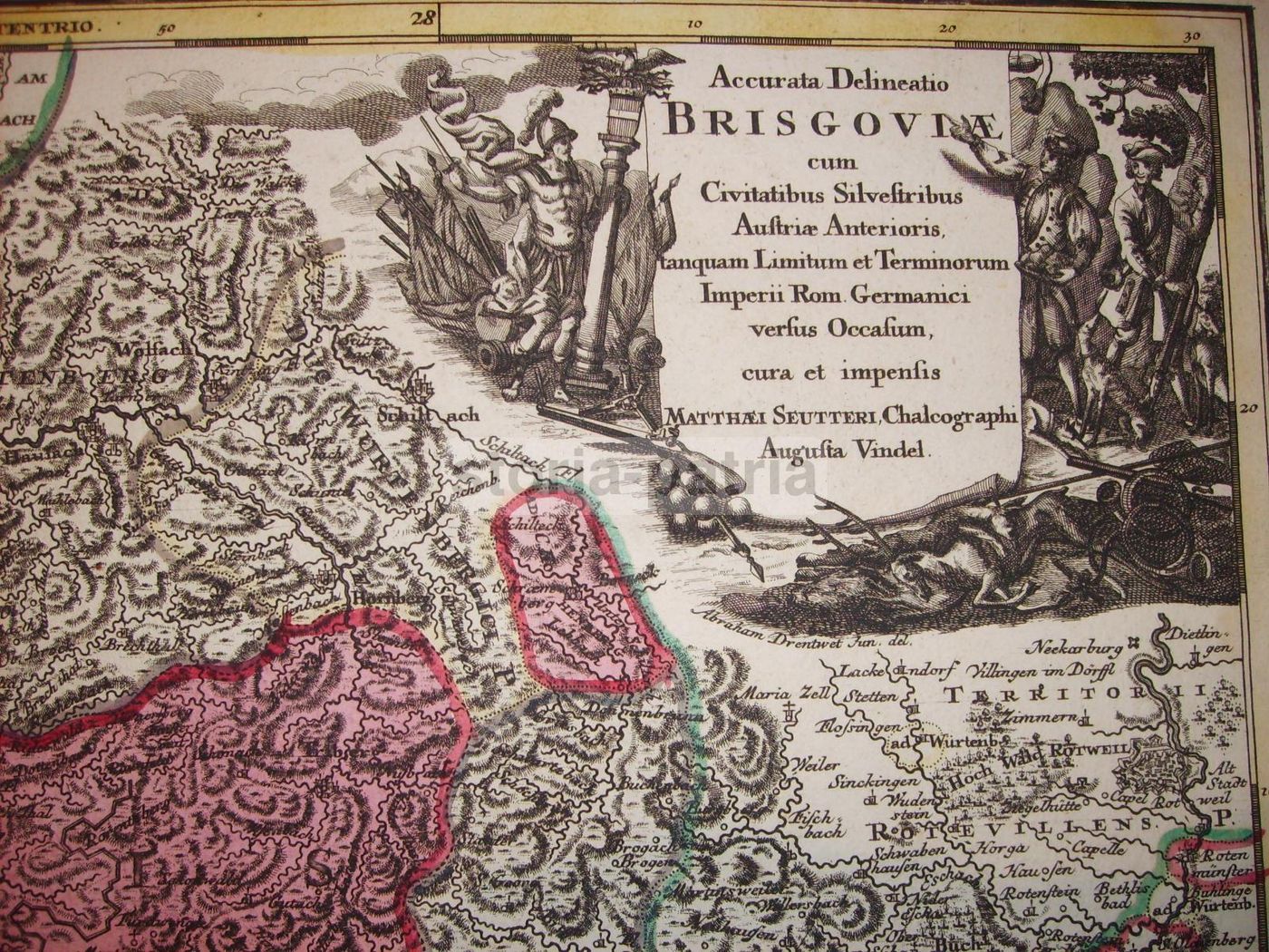Mappa Antica Brisgoviae Seutter 1700 Germania Austria Svizzera