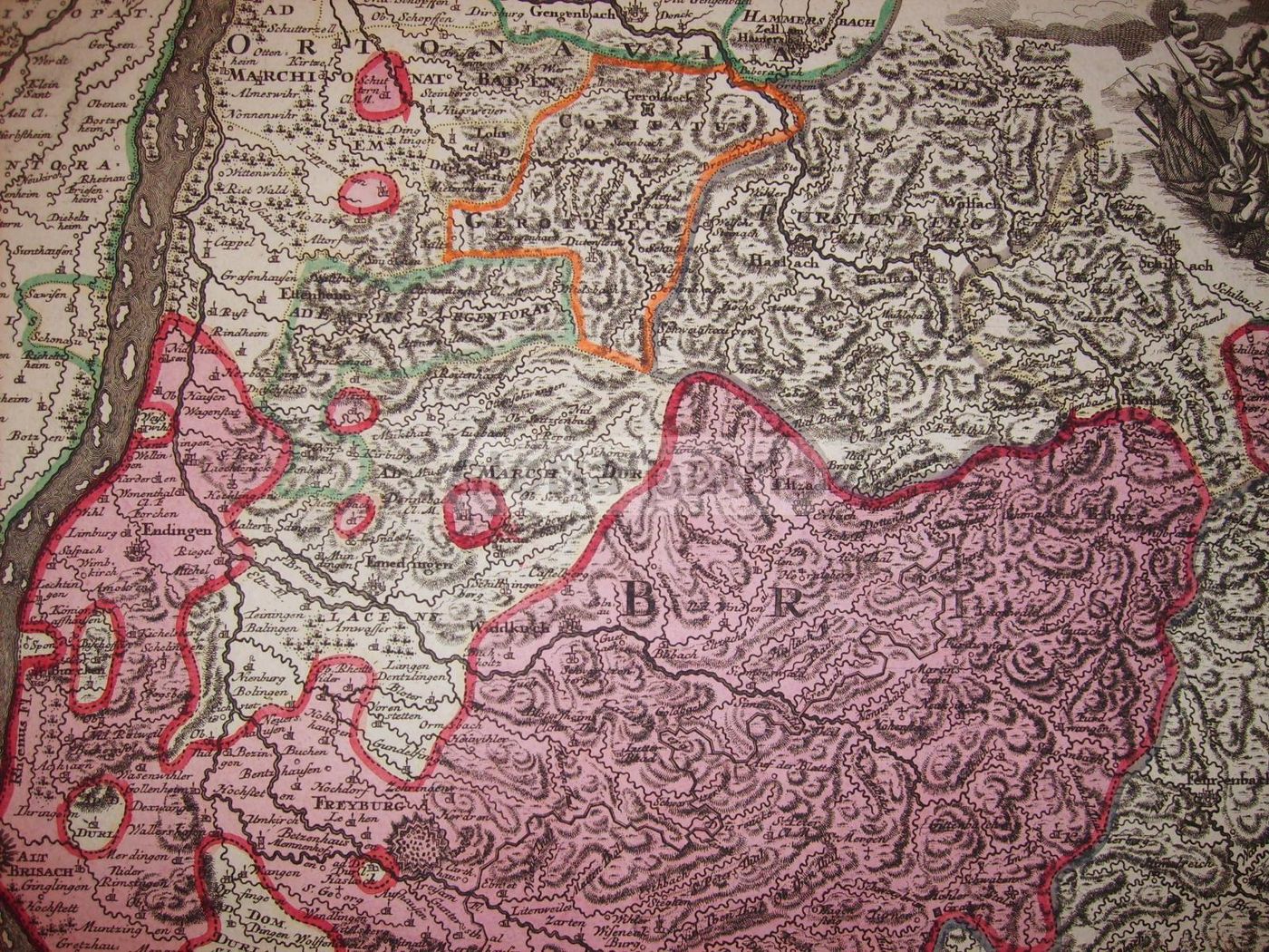 Mappa Antica Brisgoviae Seutter 1700 Germania Austria Svizzera