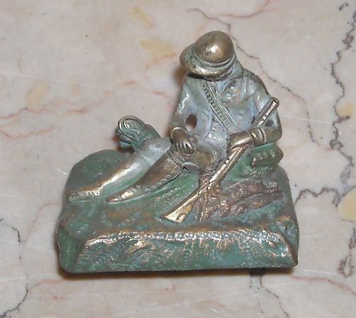 Scultura Antica Cacciatore A Riposo In Bronzo O Ottone, Fine XIX Secolo