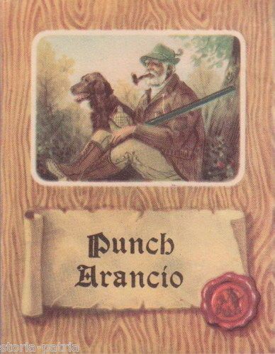 Etichetta Pubblicitaria Punch Arancio Cacciatore Con Cane Anni '50