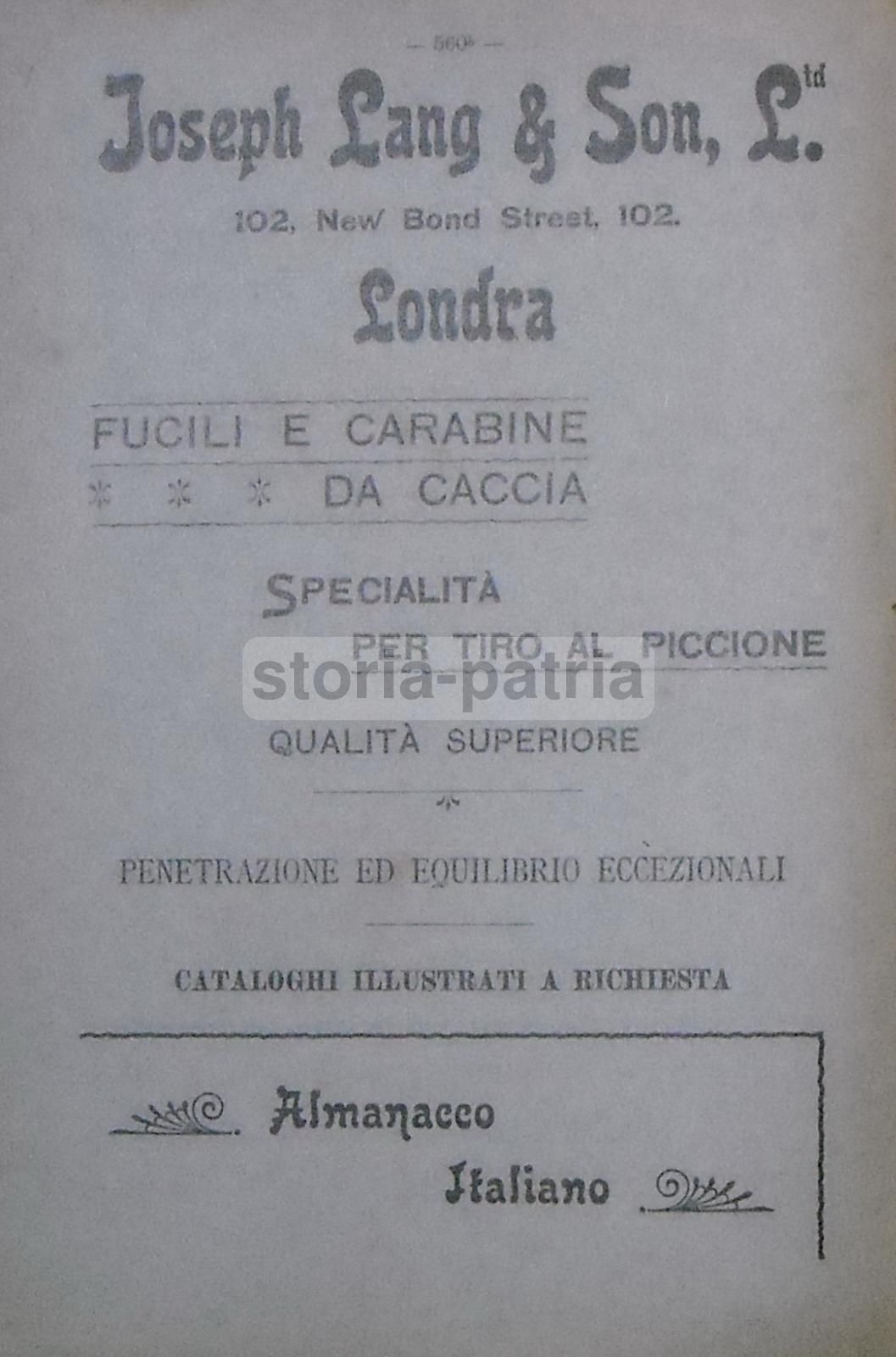 Pubblicità Joseph Lang & Son, Fucili Da Caccia, Londra 1907, Rivista Diana