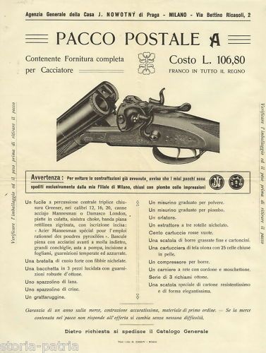 Volantino Pubblicitario Nowotny Caccia Praga Milano Primo '900