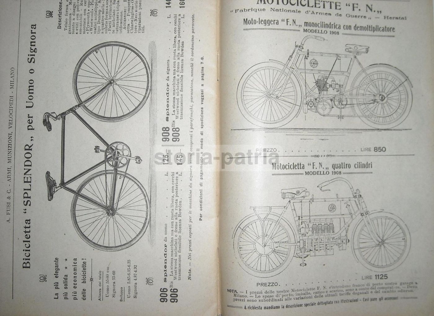 Catalogo Fusi 1908 Armi Munizioni Velocipedi Milano Caccia Biciclette