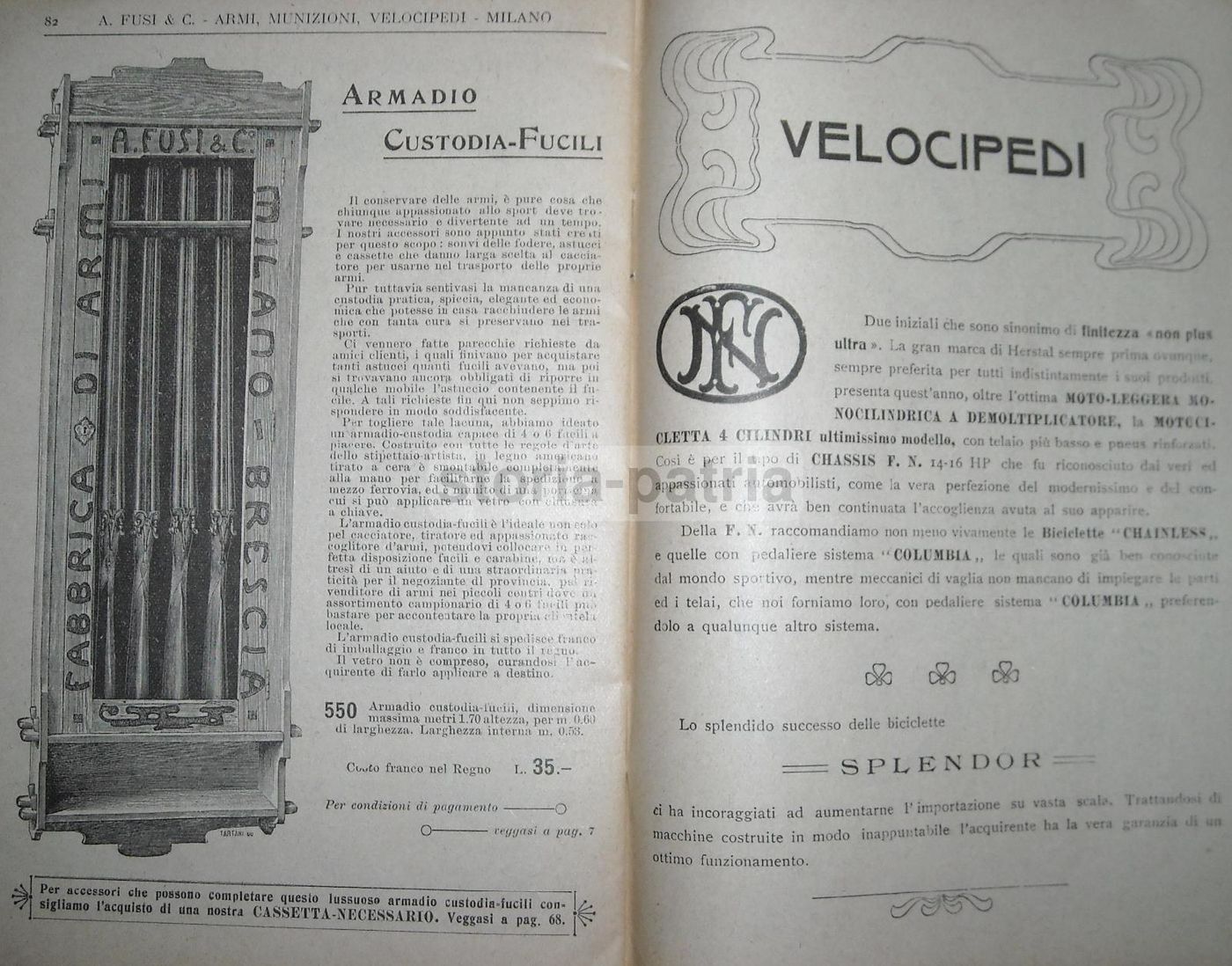 Catalogo Fusi 1908 Armi Munizioni Velocipedi Milano Caccia Biciclette