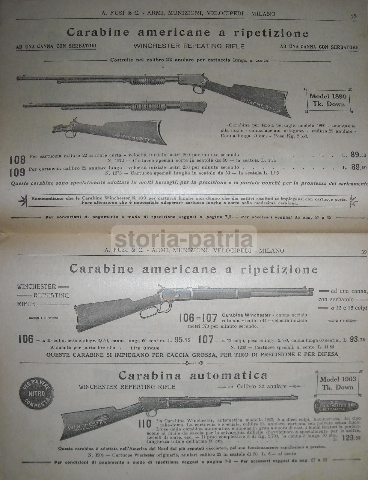 Catalogo Fusi 1908 Armi Munizioni Velocipedi Milano Caccia Biciclette