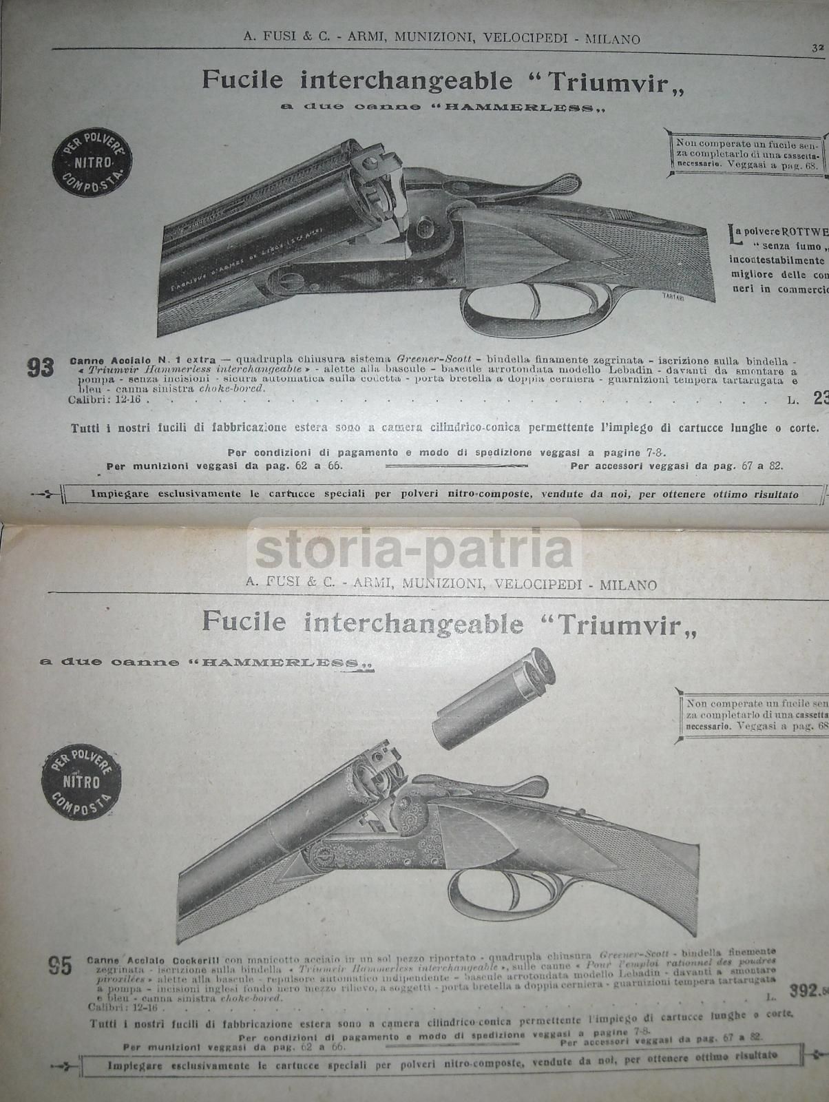 Catalogo Fusi 1908 Armi Munizioni Velocipedi Milano Caccia Biciclette