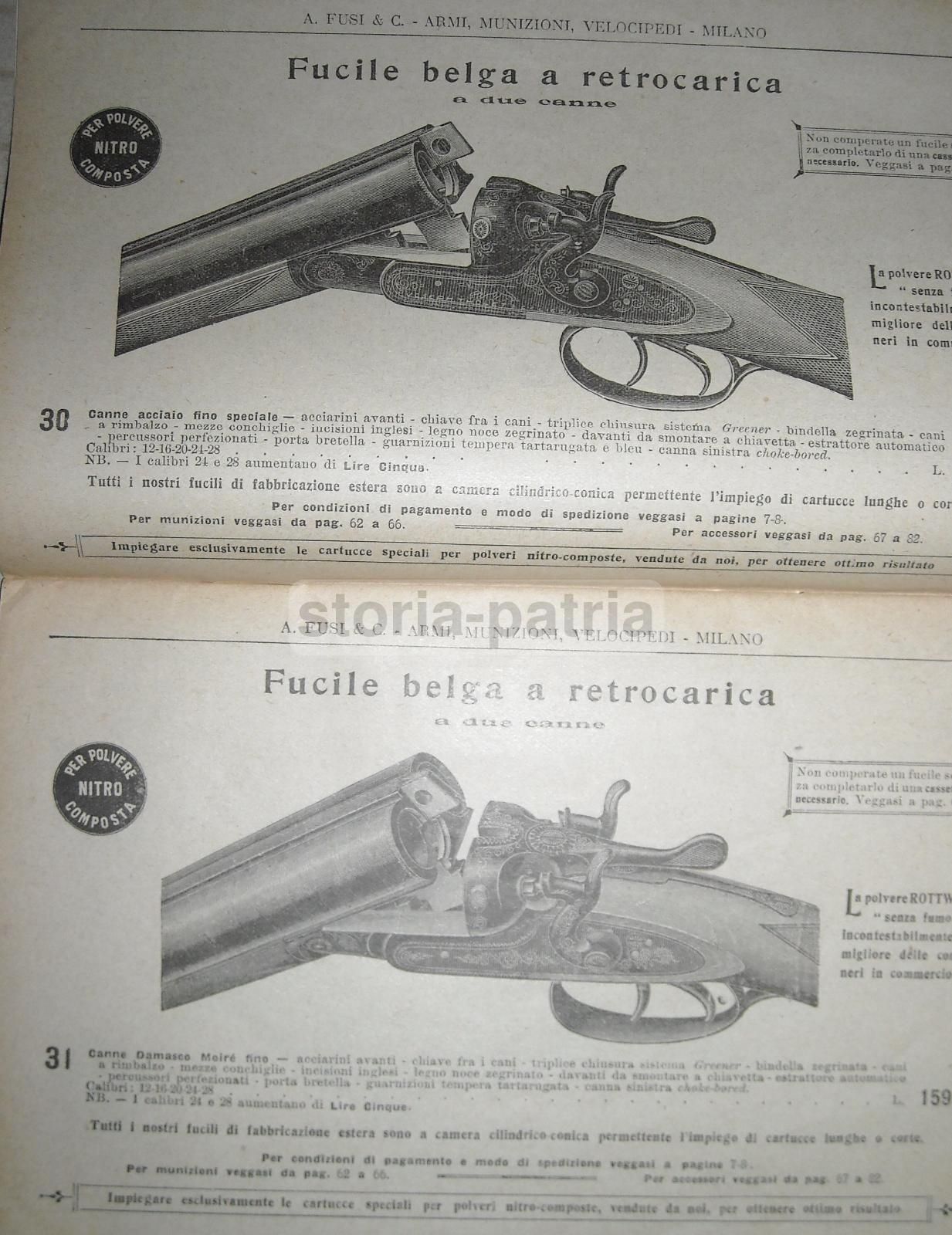 Catalogo Fusi 1908 Armi Munizioni Velocipedi Milano Caccia Biciclette