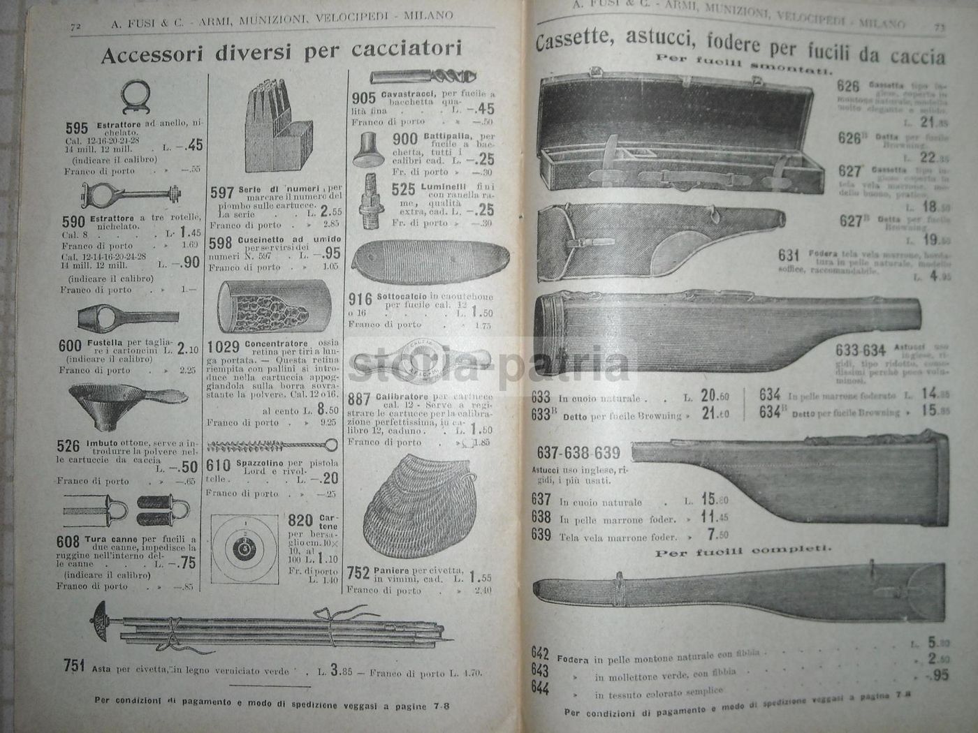 Catalogo Fusi 1908 Armi Munizioni Velocipedi Milano Caccia Biciclette