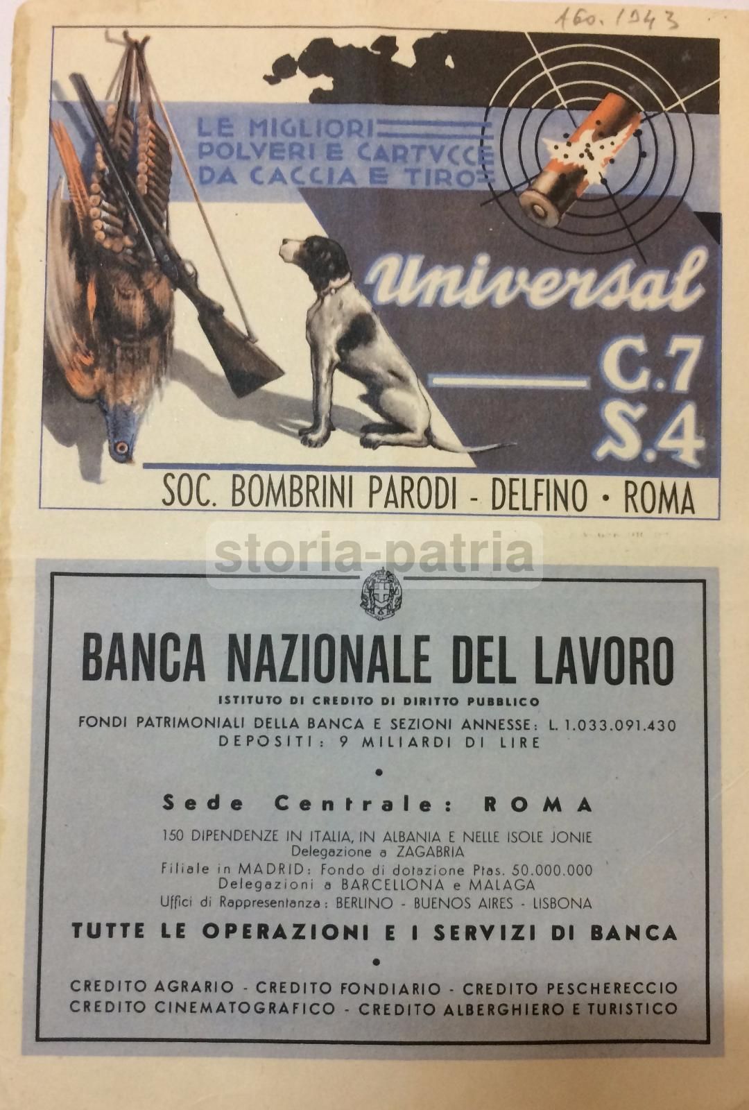 Pubblicità Italstrade, BNL E Cartucce Bombrini Parodi Delfino, 1943