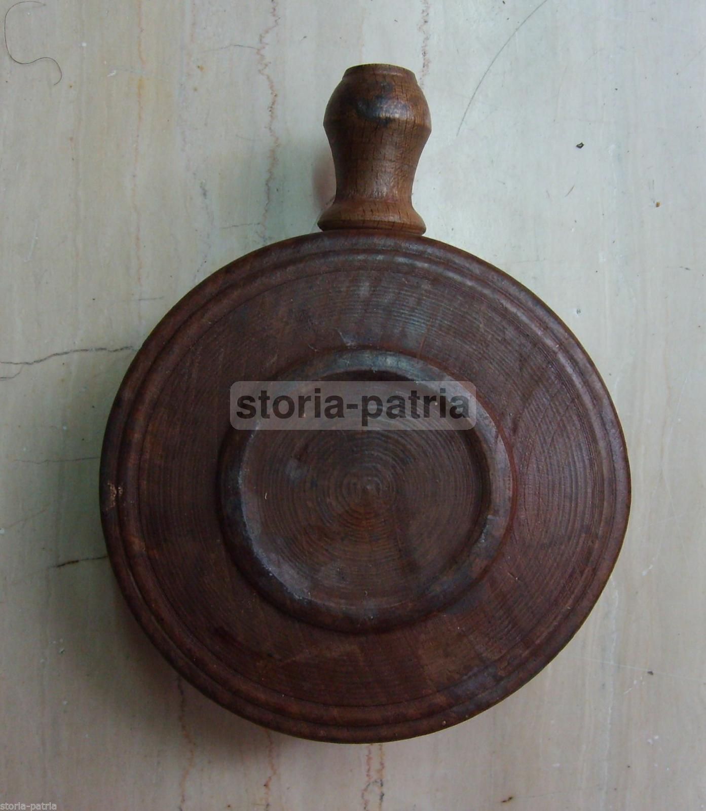 Antico Porta Polvere Da Sparo In Legno Tornito, XIX Secolo