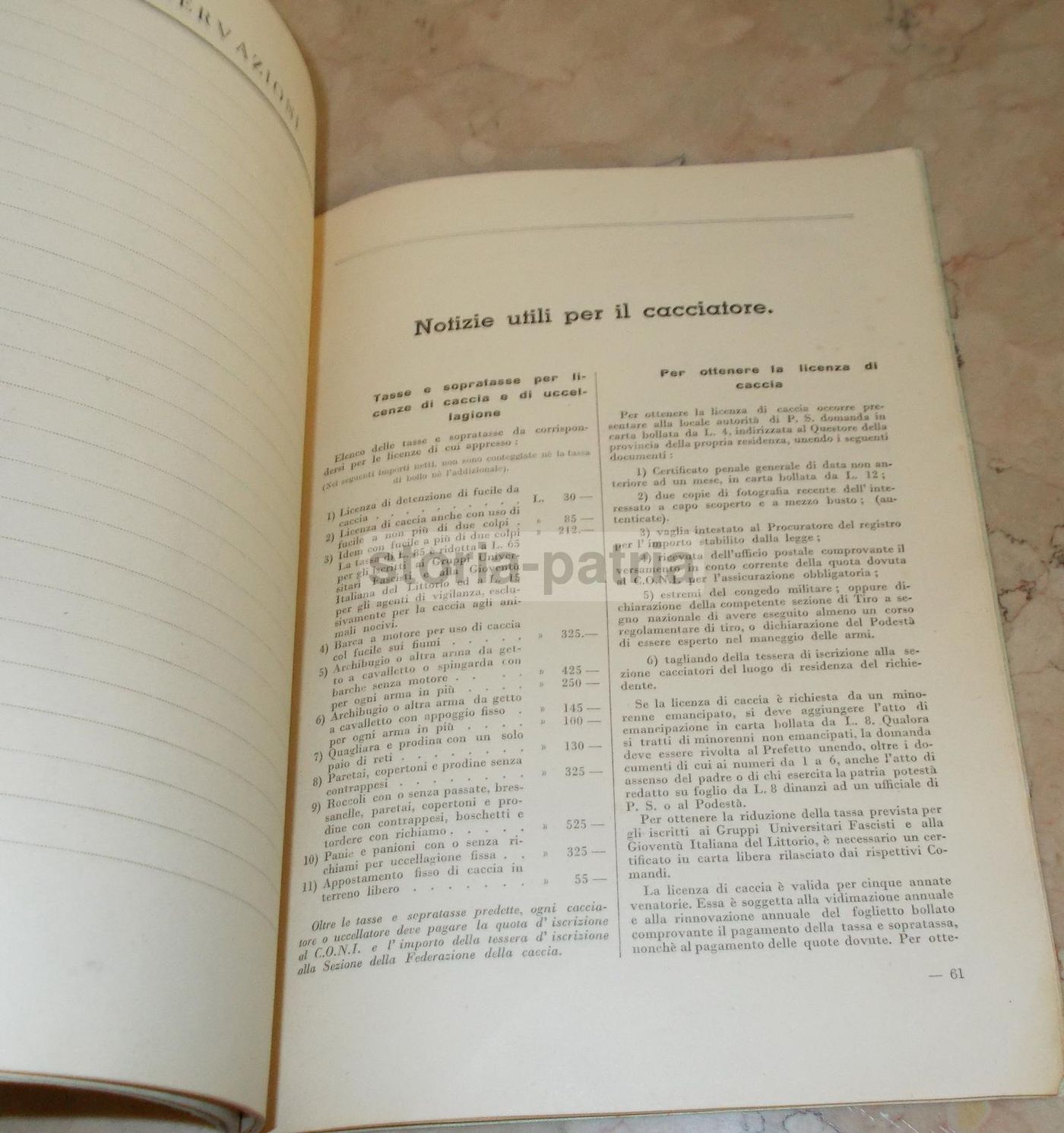 Calendario E Registro Di Caccia 1939, Federazione Italiana Caccia