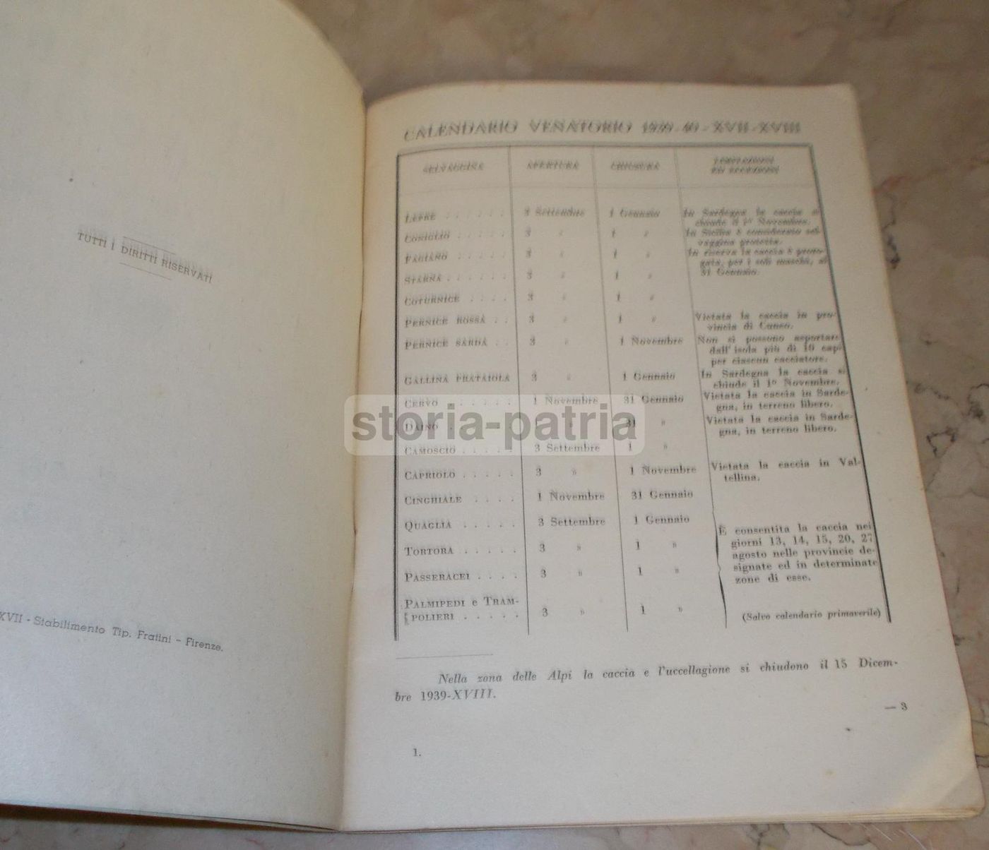 Calendario E Registro Di Caccia 1939, Federazione Italiana Caccia