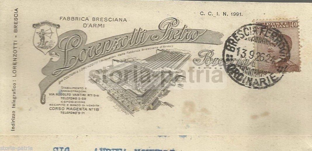 Cartolina Pubblicitaria Fabbrica Armi Lorenzotti Brescia 1926