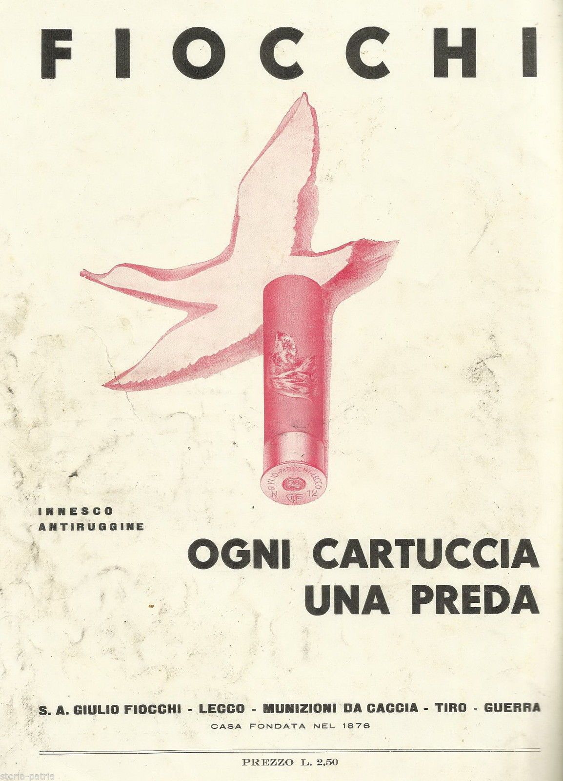 Pubblicità Antica Fiocchi Lecco Cartucce Caccia Anni '30