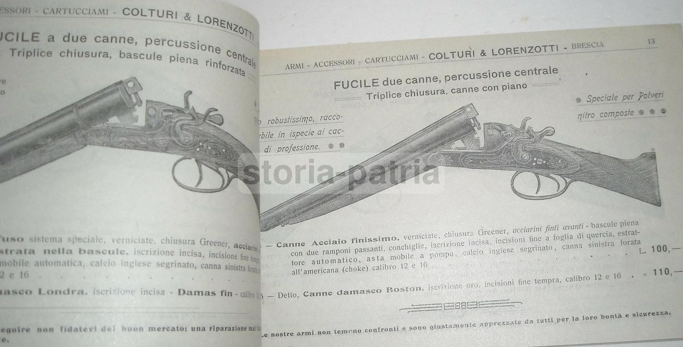 Catalogo Storico Colturi & Lorenzotti Brescia 1908 Fucili Caccia