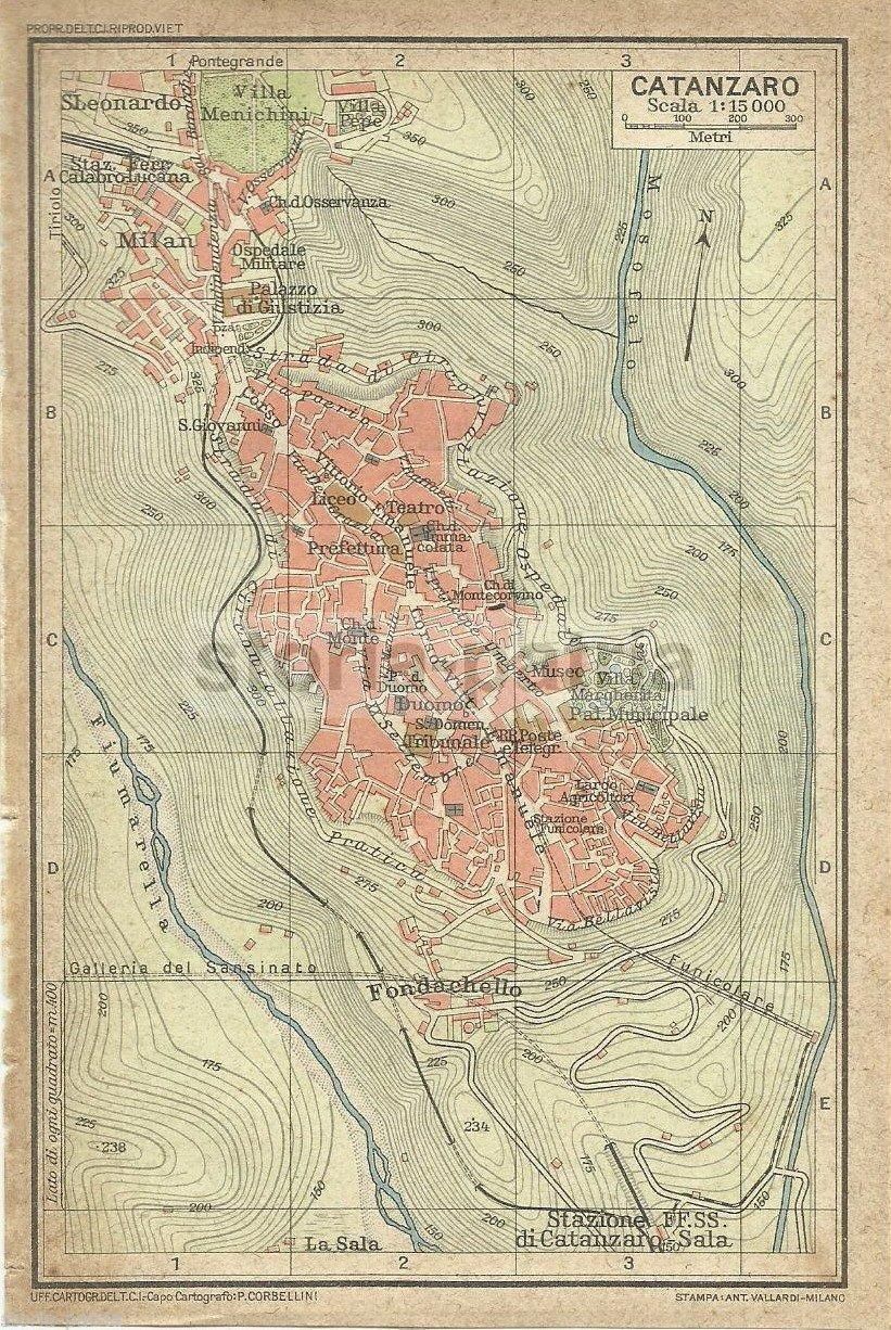 Mappa Topografica Di Catanzaro 1928 Vallardi TCI