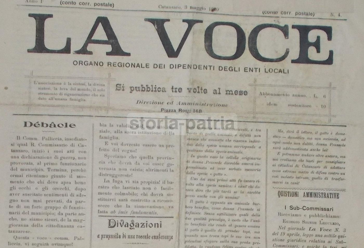 La Voce 1920 Catanzaro: Giornale Dipendenti Enti Locali Calabria
