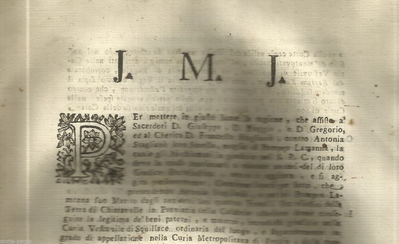 Allegazione Giuridica Staglianò Vs Lamanna, Calabria 1747, Napoli