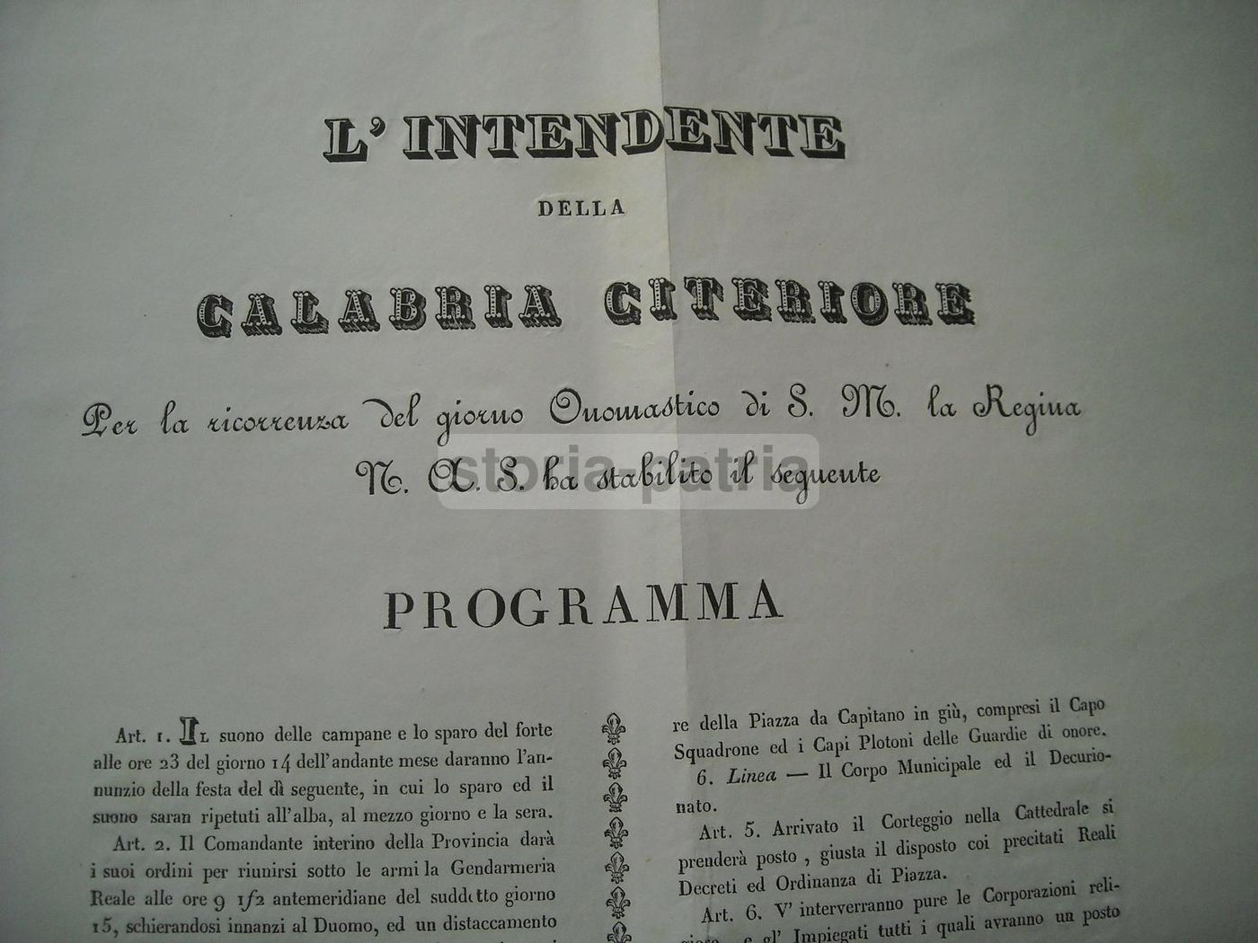 Manifesto Festeggiamenti Regina, Cosenza 1842, Barone Di Battifarano